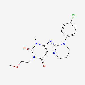 molecular formula C18H20ClN5O3 B2368502 9-(4-chlorophenyl)-3-(2-methoxyethyl)-1-methyl-7,8-dihydro-6H-purino[7,8-a]pyrimidine-2,4-dione CAS No. 873076-74-5