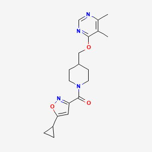 molecular formula C19H24N4O3 B2368530 (5-Cyclopropylisoxazol-3-yl)(4-(((5,6-dimethylpyrimidin-4-yl)oxy)methyl)piperidin-1-yl)methanone CAS No. 2320172-99-2