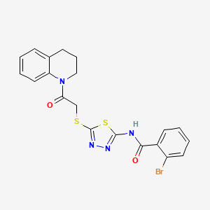 molecular formula C20H17BrN4O2S2 B2368536 2-bromo-N-(5-((2-(3,4-dihydroquinolin-1(2H)-yl)-2-oxoethyl)thio)-1,3,4-thiadiazol-2-yl)benzamide CAS No. 389072-58-6