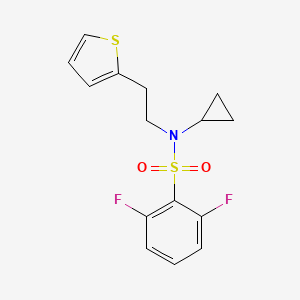molecular formula C15H15F2NO2S2 B2368565 N-cyclopropyl-2,6-difluoro-N-(2-(thiophen-2-yl)ethyl)benzenesulfonamide CAS No. 1396844-76-0