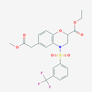 molecular formula C21H20F3NO7S B2368600 ethyl 6-(2-methoxy-2-oxoethyl)-4-{[3-(trifluoromethyl)phenyl]sulfonyl}-3,4-dihydro-2H-1,4-benzoxazine-2-carboxylate CAS No. 866134-81-8