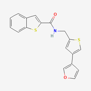 molecular formula C18H13NO2S2 B2368602 N-[[4-(Furan-3-yl)thiophen-2-yl]methyl]-1-benzothiophene-2-carboxamide CAS No. 2379993-23-2