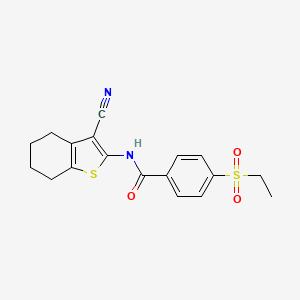 molecular formula C18H18N2O3S2 B2368606 N-(3-cyano-4,5,6,7-tetrahydro-1-benzothiophen-2-yl)-4-(ethanesulfonyl)benzamide CAS No. 941959-73-5