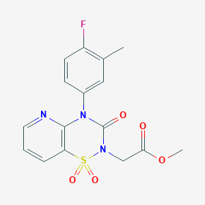 molecular formula C16H14FN3O5S B2368623 methyl 2-(4-(4-fluoro-3-methylphenyl)-1,1-dioxido-3-oxo-3,4-dihydro-2H-pyrido[2,3-e][1,2,4]thiadiazin-2-yl)acetate CAS No. 1251694-57-1