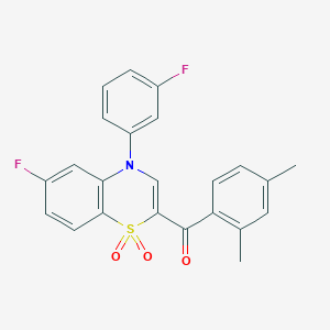 molecular formula C23H17F2NO3S B2368653 (2,4-dimethylphenyl)(6-fluoro-4-(3-fluorophenyl)-1,1-dioxido-4H-benzo[b][1,4]thiazin-2-yl)methanone CAS No. 1114657-64-5