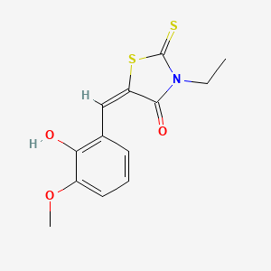 molecular formula C13H13NO3S2 B2368664 (E)-3-ethyl-5-(2-hydroxy-3-methoxybenzylidene)-2-thioxothiazolidin-4-one CAS No. 273731-75-2