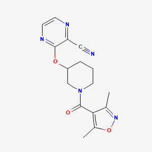 molecular formula C16H17N5O3 B2368665 3-((1-(3,5-Dimethylisoxazole-4-carbonyl)piperidin-3-yl)oxy)pyrazine-2-carbonitrile CAS No. 2034475-99-3