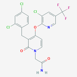molecular formula C20H13Cl3F3N3O3 B2368673 2-[4-{[3-chloro-5-(trifluoromethyl)-2-pyridinyl]oxy}-3-(2,4-dichlorobenzyl)-2-oxo-1(2H)-pyridinyl]acetamide CAS No. 923224-94-6