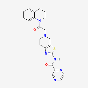 molecular formula C22H22N6O2S B2368681 N-(5-(2-(3,4-二氢喹啉-1(2H)-基)-2-氧代乙基)-4,5,6,7-四氢噻唑并[5,4-c]吡啶-2-基)吡嗪-2-甲酰胺 CAS No. 1396707-71-3