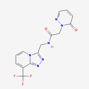 molecular formula C14H11F3N6O2 B2368688 2-(6-oxopyridazin-1(6H)-yl)-N-((8-(trifluoromethyl)-[1,2,4]triazolo[4,3-a]pyridin-3-yl)methyl)acetamide CAS No. 2034286-79-6