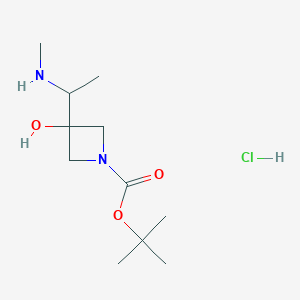 molecular formula C11H23ClN2O3 B2368724 Tert-butyl 3-hydroxy-3-[1-(methylamino)ethyl]azetidine-1-carboxylate;hydrochloride CAS No. 2413876-07-8