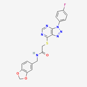 molecular formula C20H15FN6O3S B2368730 N-(苯并[d][1,3]二氧杂环戊烯-5-基甲基)-2-((3-(4-氟苯基)-3H-[1,2,3]三唑并[4,5-d]嘧啶-7-基)硫代)乙酰胺 CAS No. 863460-30-4