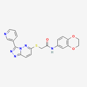 molecular formula C20H16N6O3S B2368741 N-(2,3-dihydrobenzo[b][1,4]dioxin-6-yl)-2-((3-(pyridin-3-yl)-[1,2,4]triazolo[4,3-b]pyridazin-6-yl)thio)acetamide CAS No. 868968-77-8