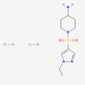 molecular formula C10H20Cl2N4O2S B2368743 1-(1-乙基吡唑-4-基)磺酰基哌啶-4-胺；二盐酸盐 CAS No. 2378503-46-7