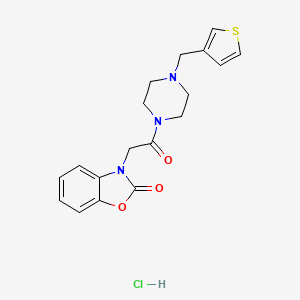 molecular formula C18H20ClN3O3S B2368750 3-(2-oxo-2-(4-(thiophen-3-ylmethyl)piperazin-1-yl)ethyl)benzo[d]oxazol-2(3H)-one hydrochloride CAS No. 1351590-50-5