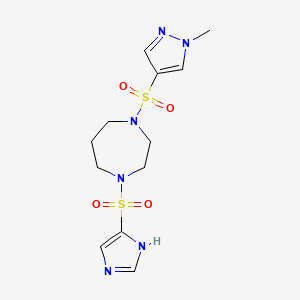 molecular formula C12H18N6O4S2 B2368753 1-((1H-imidazol-4-yl)sulfonyl)-4-((1-methyl-1H-pyrazol-4-yl)sulfonyl)-1,4-diazepane CAS No. 1903021-55-5