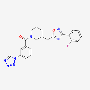 molecular formula C22H20FN7O2 B2368801 (3-(1H-tetrazol-1-yl)phenyl)(3-((3-(2-fluorophenyl)-1,2,4-oxadiazol-5-yl)methyl)piperidin-1-yl)methanone CAS No. 1705465-22-0