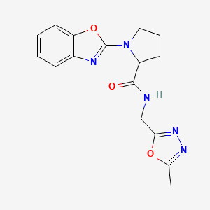 molecular formula C16H17N5O3 B2368804 1-(benzo[d]oxazol-2-yl)-N-((5-methyl-1,3,4-oxadiazol-2-yl)methyl)pyrrolidine-2-carboxamide CAS No. 1786208-43-2