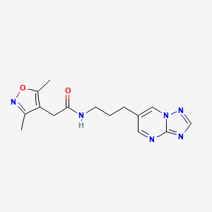 molecular formula C15H18N6O2 B2368815 N-(3-([1,2,4]triazolo[1,5-a]pyrimidin-6-yl)propyl)-2-(3,5-dimethylisoxazol-4-yl)acetamide CAS No. 2034377-12-1