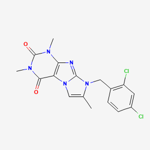 molecular formula C17H15Cl2N5O2 B2368816 6-[(2,4-Dichlorophenyl)methyl]-2,4,7-trimethylpurino[7,8-a]imidazole-1,3-dione CAS No. 878735-29-6