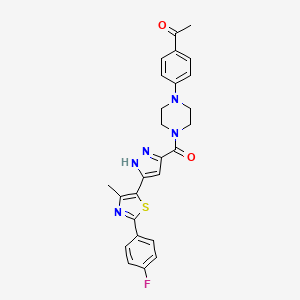 molecular formula C26H24FN5O2S B2368818 1-(4-(4-(3-(2-(4-fluorophenyl)-4-methylthiazol-5-yl)-1H-pyrazole-5-carbonyl)piperazin-1-yl)phenyl)ethanone CAS No. 1301767-43-0