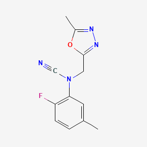 molecular formula C12H11FN4O B2368819 N-cyano-2-fluoro-5-methyl-N-[(5-methyl-1,3,4-oxadiazol-2-yl)methyl]aniline CAS No. 1798012-60-8