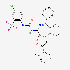 molecular formula C32H24ClF3N4O3 B2368874 N-(2,5-diaza-2-(2-(2-methylphenyl)-2-oxoethyl)-3-oxo-6-phenylbicyclo[5.4.0]undeca-1(7),5,8,10-tetraen-4-yl)((4-chloro-2-(trifluoromethyl)phenyl)amino)formamide CAS No. 1796898-84-4