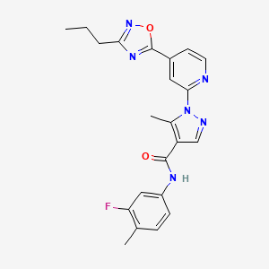molecular formula C22H21FN6O2 B2368951 N-(3-fluoro-4-methylphenyl)-5-methyl-1-[4-(3-propyl-1,2,4-oxadiazol-5-yl)pyridin-2-yl]-1H-pyrazole-4-carboxamide CAS No. 1251598-06-7
