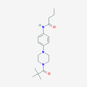 molecular formula C19H29N3O2 B236897 N-{4-[4-(2,2-dimethylpropanoyl)-1-piperazinyl]phenyl}butanamide 