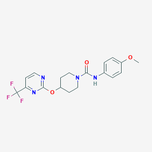 molecular formula C18H19F3N4O3 B2368974 N-(4-Methoxyphenyl)-4-[4-(trifluoromethyl)pyrimidin-2-yl]oxypiperidine-1-carboxamide CAS No. 2380167-00-8