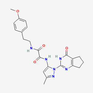 molecular formula C22H24N6O4 B2368983 N1-(4-methoxyphenethyl)-N2-(3-methyl-1-(4-oxo-4,5,6,7-tetrahydro-3H-cyclopenta[d]pyrimidin-2-yl)-1H-pyrazol-5-yl)oxalamide CAS No. 1014048-20-4