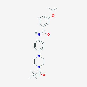 molecular formula C25H33N3O3 B236903 N-{4-[4-(2,2-dimethylpropanoyl)-1-piperazinyl]phenyl}-3-isopropoxybenzamide 