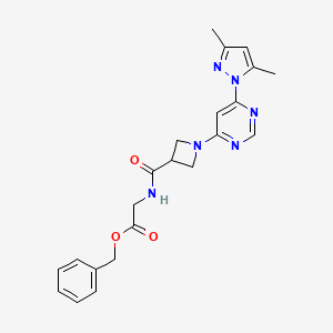 molecular formula C22H24N6O3 B2369040 benzyl 2-(1-(6-(3,5-dimethyl-1H-pyrazol-1-yl)pyrimidin-4-yl)azetidine-3-carboxamido)acetate CAS No. 2034362-17-7