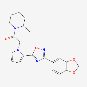 molecular formula C21H22N4O4 B2369123 2-{2-[3-(1,3-benzodioxol-5-yl)-1,2,4-oxadiazol-5-yl]-1H-pyrrol-1-yl}-1-(2-methylpiperidin-1-yl)ethanone CAS No. 1260991-86-3