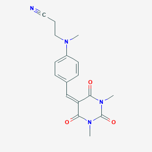molecular formula C17H18N4O3 B2369124 3-((4-((1,3-dimethyl-2,4,6-trioxotetrahydropyrimidin-5(2H)-ylidene)methyl)phenyl)(methyl)amino)propanenitrile CAS No. 941255-55-6