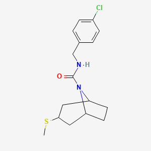 molecular formula C16H21ClN2OS B2369126 (1R,5S)-N-(4-chlorobenzyl)-3-(methylthio)-8-azabicyclo[3.2.1]octane-8-carboxamide CAS No. 1705969-00-1