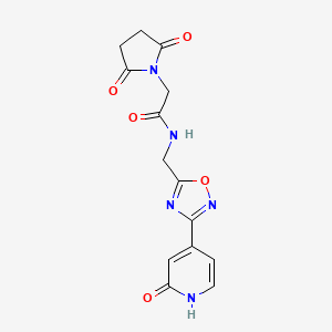 molecular formula C14H13N5O5 B2369140 2-(2,5-dioxopyrrolidin-1-yl)-N-((3-(2-oxo-1,2-dihydropyridin-4-yl)-1,2,4-oxadiazol-5-yl)methyl)acetamide CAS No. 2034504-19-1