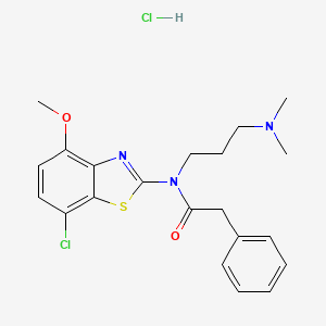molecular formula C21H25Cl2N3O2S B2369147 N-(7-chloro-4-methoxybenzo[d]thiazol-2-yl)-N-(3-(dimethylamino)propyl)-2-phenylacetamide hydrochloride CAS No. 1216473-53-8