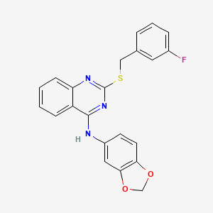 molecular formula C22H16FN3O2S B2369152 N-(1,3-benzodioxol-5-yl)-2-[(3-fluorophenyl)methylsulfanyl]quinazolin-4-amine CAS No. 896697-56-6