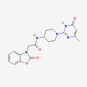 molecular formula C19H21N5O4 B2369182 N-(1-(4-methyl-6-oxo-1,6-dihydropyrimidin-2-yl)piperidin-4-yl)-2-(2-oxobenzo[d]oxazol-3(2H)-yl)acetamide CAS No. 1903168-53-5