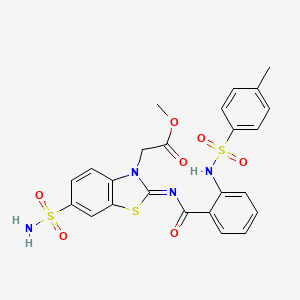 molecular formula C24H22N4O7S3 B2369187 methyl 2-[(2Z)-2-{[2-(4-methylbenzenesulfonamido)benzoyl]imino}-6-sulfamoyl-2,3-dihydro-1,3-benzothiazol-3-yl]acetate CAS No. 865199-16-2