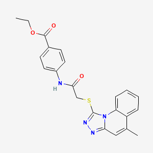 molecular formula C22H20N4O3S B2369210 Ethyl 4-({[(5-methyl[1,2,4]triazolo[4,3-a]quinolin-1-yl)sulfanyl]acetyl}amino)benzoate CAS No. 315707-60-9