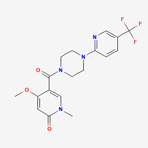 molecular formula C18H19F3N4O3 B2369216 4-methoxy-1-methyl-5-(4-(5-(trifluoromethyl)pyridin-2-yl)piperazine-1-carbonyl)pyridin-2(1H)-one CAS No. 2034255-76-8