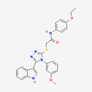 molecular formula C27H25N5O3S B2369220 N-(4-ethoxyphenyl)-2-{[5-(1H-indol-3-yl)-4-(3-methoxyphenyl)-4H-1,2,4-triazol-3-yl]sulfanyl}acetamide CAS No. 946329-53-9
