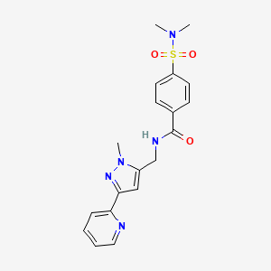 molecular formula C19H21N5O3S B2369229 4-(Dimethylsulfamoyl)-N-[(2-methyl-5-pyridin-2-ylpyrazol-3-yl)methyl]benzamide CAS No. 2309748-44-3
