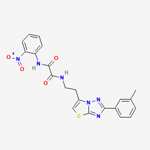 molecular formula C21H18N6O4S B2369231 N1-(2-nitrophenyl)-N2-(2-(2-(m-tolyl)thiazolo[3,2-b][1,2,4]triazol-6-yl)ethyl)oxalamide CAS No. 897617-82-2