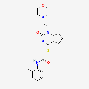 molecular formula C22H28N4O3S B2369250 2-((1-(2-morpholinoethyl)-2-oxo-2,5,6,7-tetrahydro-1H-cyclopenta[d]pyrimidin-4-yl)thio)-N-(o-tolyl)acetamide CAS No. 946217-98-7