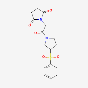 molecular formula C16H18N2O5S B2369253 1-(2-Oxo-2-(3-(phenylsulfonyl)pyrrolidin-1-yl)ethyl)pyrrolidine-2,5-dione CAS No. 1787917-03-6