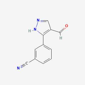 molecular formula C11H7N3O B2369279 3-(4-Formyl-1h-pyrazol-3-yl)benzonitrile CAS No. 1341890-26-3