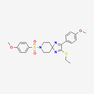 molecular formula C23H27N3O4S2 B2369332 2-(ethylsulfanyl)-8-(4-methoxybenzenesulfonyl)-3-(4-methoxyphenyl)-1,4,8-triazaspiro[4.5]deca-1,3-diene CAS No. 932340-03-9